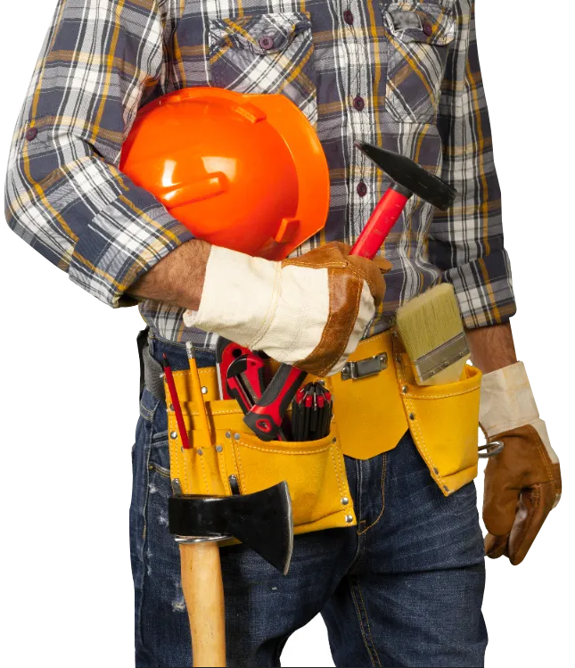 A man with his carpentry tools with a transparent background.